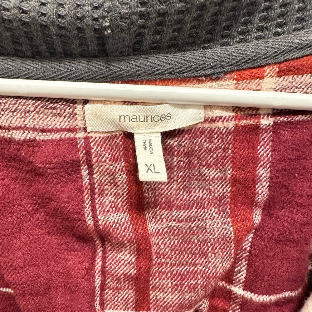 Maurices Red and Cream Plaid Hooded Jacket - Picture 3 of 3